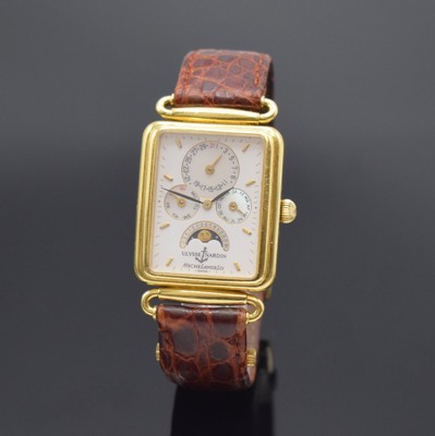 ULYSSE NARDIN Michelangelo Armbanduhr mit Vollkalender in GG 750/000, Schweiz lt. orig. Papier verk. 1988, Automatik, schweres beids. vergl. Geh., ...