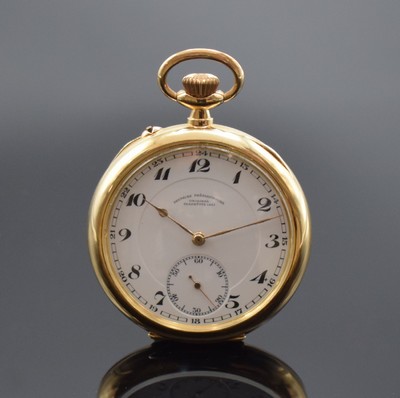 DEUTSCHE PRÄZISIONS-UHRENFABRIK Glashütte eGmbH offene Herrentaschenuhr in GG 585/000, Deutschland 1930, glattes Geh., verg. Cuv. m. ...