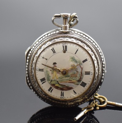 FLORIAN MARÄSECK in Burghausen große Spindeltaschenuhr in Silber mit 1/4 Repetition, Deutschland um 1790, grav. Geh. m. großem Außenscharnier, ...