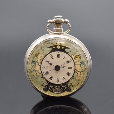 LANDRY FRERES & Co. offene Schlüsseltaschenuhr mit Scheinpendel, Schweiz um 1880, glattes Silbergeh. l. dell., rückseitiger Sprungdeckel zu öffnen ...