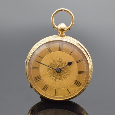 A. MARKS & Co. Manchester offene Herrentaschenuhr mit Spitzzahnankerhemmung in RG 750/000, Hallmark Chester 1878, vollgrav. Geh., gold. Zifferbl. im ...