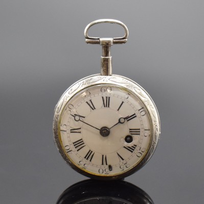 BAILLON a PARIS Spindeltaschenuhr in Silber, Frankreich um 1790, glattes Geh. dell., Emailzifferbl. m. röm. Std. und großer arabischer Minuterie ...