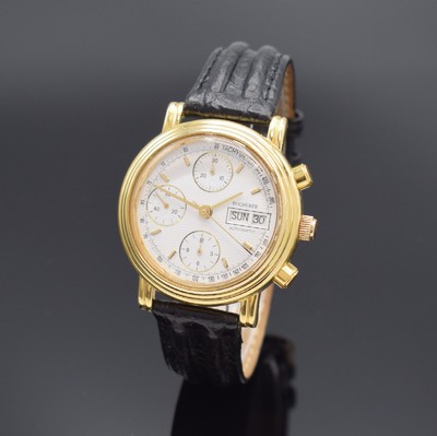 BUCHERER Armbandchronograph Referenz 4.038.0.0.10, Automatik, Schweiz um 1990, verg. Geh. beids. vergl., Boden aufgedr., emailfarb. Zifferbl. m. ...