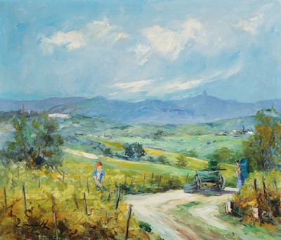 Robert Lauth, 1896-1985 Ludwigshafen, Weinleseszene in der Pfalz, Öl/Lwd, links unten signiert, ca. 60x70cm, R. ca. 71x81cm