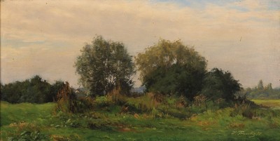 Hanny Franke, 1890 Koblenz-1973 Frankfurt am Main, Herbstliche Landschaft, so rückseitig betitelt, Öl/Lwd, rechts unten signiert und dat. 38, ca. ...