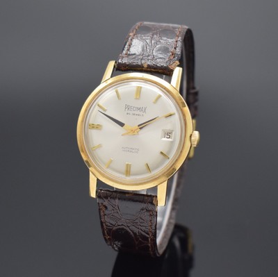 PRECIMAX Herrenarmbanduhr in GG 585/000 Referenz 8845, Automatik, Schweiz 1960er Jahre, Boden verschr., silb. Zifferbl. m. aufgel. Indizes, ...