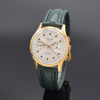 GIGANDET / CHRONOGRAPHE SUISSE Armbandchronograph in RG 750/000, Handaufzug, Schweiz um 1970, Geh. dell., Boden und Glasrand aufgedr., verg. ...