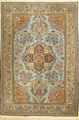 Ghom Kork, Persien, ca. 50 Jahre, Korkwollemit Seide, ca. 205 x 141 cm, EHZ: 2(Mottenfrass, Flecken)
