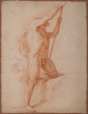 Rötelzeichnung 18./19. Jh., Papier, unsigniert, z.T. mit Bugfalte, bzw. Altersspuren, PP., unter Glas, Rahmen, ca. 56 x 42 cm,