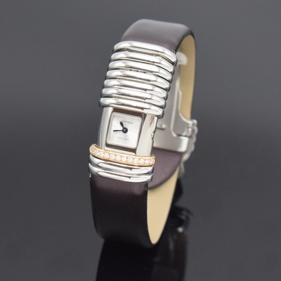 CARTIER Damenarmbanduhr Modellserie Declaration Referenz 2611, Edelstahlgeh. inkl. orig. Leder-/Satinband m. orig. Faltschl., 8 bewegliche Spangen, ...