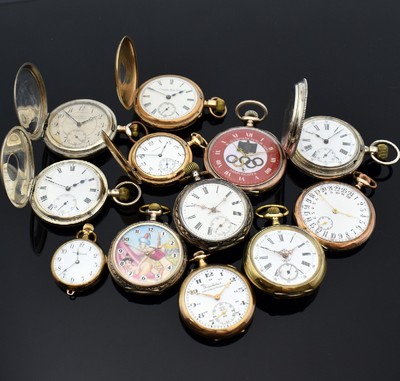 12 Taschenuhren darunter SEELAND, WALTHAM, ELGIN, SYSTEME GLASHÜTTE, Schweiz / England / USA um 1870 - 1900, Savonette u. offene Geh., in Silber u. ...