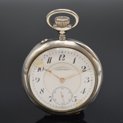 A. LANGE & SÖHNE / DUF offene Taschenuhr in 900er Silber, Deutschland um 1915, Geh. dell., Cuvette in 900er Silber, 2-tlg. Emailzifferbl. ...