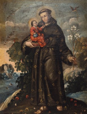 Unbekannter Künstler, süddeutsch, um 1780-1800, Der Hl. Augustinus mit dem Jesuskind, Öl/Lwd, doubliert, ca. 78x59cm, R. ca. 84x65cm