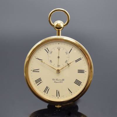 TISSOT offene Taschenuhr, Handaufzug, Schweiz um 1995, Metallgeh. verg., beids. vergl., Rückseite wie Werk aufwendig schmuckgraviert, Anz. v. Std., ...
