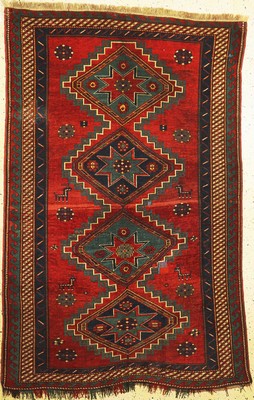 Antiker Kazak, Kaukasus, um 1900, Wolle aufWolle, ca. 235 x 156 cm, verkürzt, EHZ: 2-3, restauriert