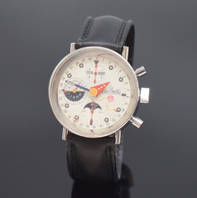 ALAIN SILBERSTEIN Armbandchronograph KRONO2, Automatik, Frankreich um 1993, Edelstahlgeh. inkl. orig. Lederband (zu ers.), beids. vergl., Boden ...