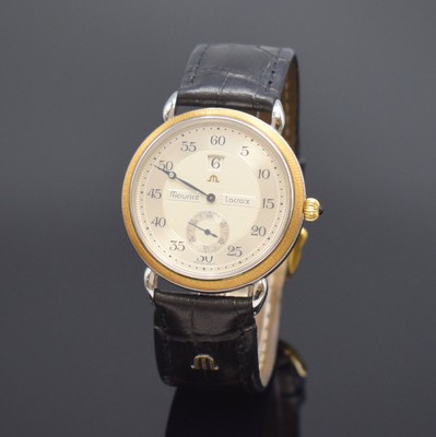 MAURICE LACROIX Masterpiece Heure Sautante Herrenarmbanduhr Referenz 28505, Schweiz um 2000, Handaufzug, beids. vergl. Edelstahlgeh., guill. ...