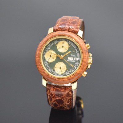 LOCMAN seltener Armbandchronograph, Automatik, Schweiz / Italien, Automatik, verg. Geh., Edelstahlboden und Wurzelholz-Lünette aufgedr., Krone ...