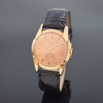 VACHERON & CONSTANTIN Armbanduhr mit Kaliber 458/3B in RG 750/000, Schweiz um 1948, Handaufzug, 2-teil. Geh., Boden aufgedr., kupferfarb. Ziffebl. m. ...