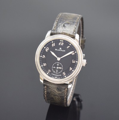 BLANCPAIN Ultra Slim Chronometer Herrenarmbanduhr in Stahl, Schweiz um 2000, Handaufzug, beids. vergl. Geh., Boden aufgedr., Lederband m. orig. ...