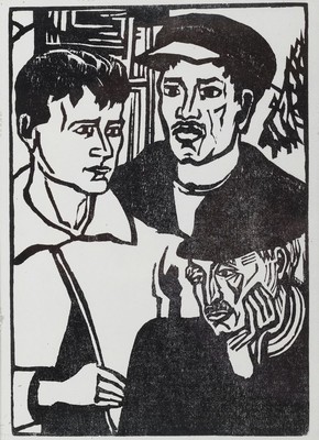 Lot Klassische Moderne, vier Holzschnitte/ Lithographien, Erich Heckel, Kandinski, Kirchner und Pechstein, a. Wassily Kandinsky, "Bewegtes ...