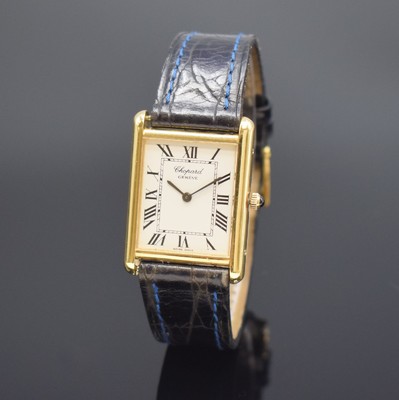 CHOPARD Damenarmbanduhr in GG 750/000 Referenz2221, Schweiz um 1980, quarz, 4-fach verschr. Gehäuse, weißes Zifferbl. m. röm. Zahlen, schwarze ...
