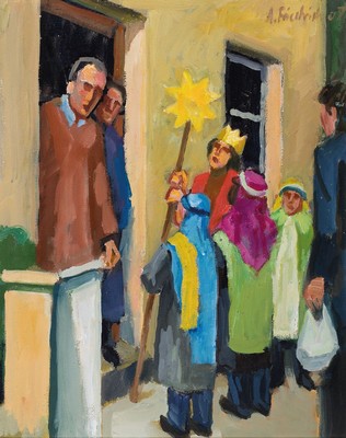 Heinz Friedrich, 1924-2018 Schwetzingen, Studium an der Akademie Karlsruhe bei Laible und Schnarrenberger, hier: 2 Ölgemälde, 1x Kinder mit ...