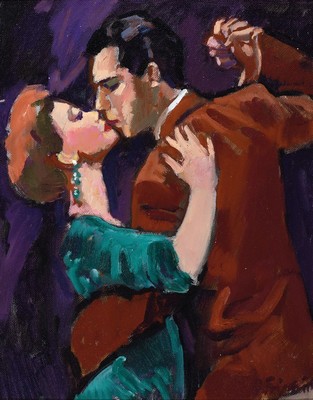 Heinz Friedrich, 1924-2018 Schwetzingen, Studium an der Akademie Karlsruhe bei Laible und Schnarrenberger, hier: 2 Ölgemälde von Tango tanzenden ...
