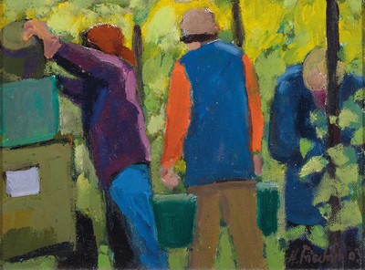 Heinz Friedrich, 1924-2018 Schwetzingen, Studium an der Akademie Karlsruhe bei Laible und Schnarrenberger, hier: 2 Ölgemälde, 1) Blick auf Weyher, ...