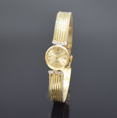 ANKER Damenarmbanduhr in GG 585/000, Deutschland um 1960, Handaufzug, 2-teil. Geh., Boden aufgedr., Milanaiseband, silb. Zifferbl., gold. Zeiger, ...