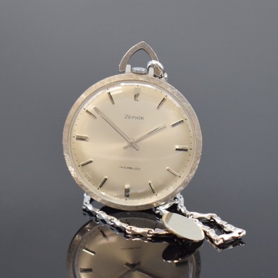 ZEPHIR Frackuhr in WG 585/000 mit Kette in WG 750/000, Schweiz um 1960, Handaufzug, 2- teil.Geh., Boden aufgedr., silb. Zifferbl. m. aufges. ...