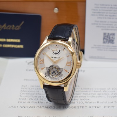 CHOPARD LUC Tourbillon auf 100 Stück limitierte Herrenarmbanduhr in RoseG 750/000 Referenz 161869-5001, Schweiz um 2010, Handaufzug, beids. vergl. ...