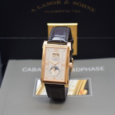 A. LANGE & SÖHNE hochfeine Herrenarmbanduhr Serie Cabaret Referenz 118.032 in RG 750/000, Deutschland um 2005, Handaufzug, rechteck. Geh. beids. ...