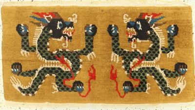 Drachenteppich, Tibet, um 1950, Wolle auf Baumwolle, ca. 90 x 47 cm, EHZ: 1-2