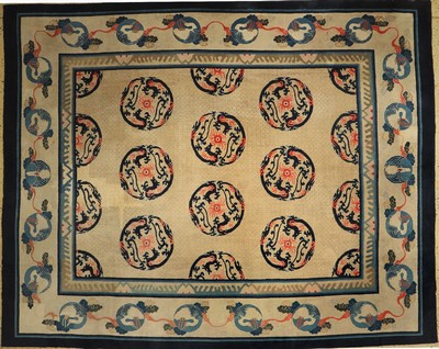 Ning-Hsia antik, China, 19.Jhd, Wolle auf Baumwolle, ca. 373 x 303 cm,Restauriert, EHZ:4