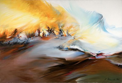 Edward Malinowski, geb. 1947 Grudziadz/Polen , Studium an der Hochschule für Bildende Kunst in Lodz, "Landschaft in Flammen", expressive ...