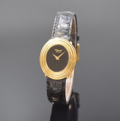 CHOPARD Damenarmbanduhr in GG 750/000 Referenz 5045 1, Schweiz um 1980, Handaufzug, Boden aufgedr., Onyx-Zifferbl. m. gold. Zeigern, Kal. ETA 2412, ...