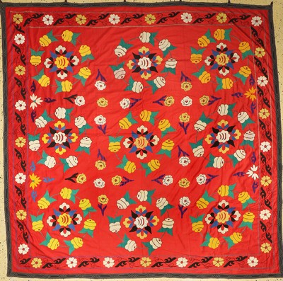 Susani alt, Uzbekistan, um 1950, Seide-Baumwollstickerei, ca. 230 x 230 cm, EHZ: 1-2