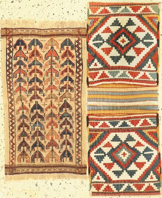 Konvolut Kelim & Tasche, Persien, um 1900, Wolle auf Wolle, ca. 70 x 40 cm, EHZ: 2