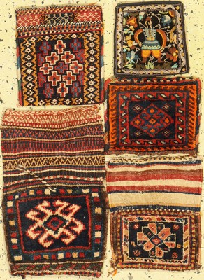 5 Taschen antik, Persien, um 1900, Wolle auf Wolle, ca. 42 x 27 cm, EHZ: 2