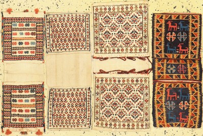 4 Dopelltaschen antik, Persien, um 1920, Wolle auf Wolle, ca. 57 x 25 cm, EHZ: 2