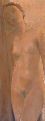 Roger Gerster, geb. 1939, stehender weiblicher Akt, Öl/Lwd, rechts oben signiert, ca. 96x37cm, R. ca. 105x46cm