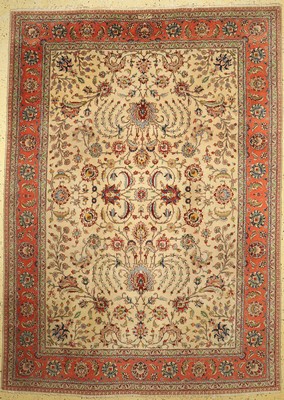Täbriz alt, Persien, signiert,um 1950, Wolle auf Baumwolle, ca. 340 x 244 cm,Reinigungsbedürftig, EHZ: 2-3