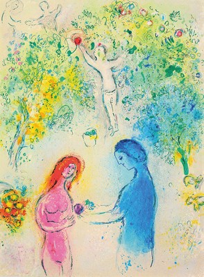 Marc Chagall, 1887-1985, Konvolut aus 3 Farboffsets, aus Daphnos und Chloe G. Braziller, New York 1977, je unter PP, je gesamt ca. 50x40 cm
