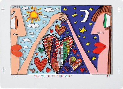 James Rizzi, 1950-2011 New York, "Love is in the Air", Farblithografie von 89, handsign., unter Glas, Motiv ca. 34x47 cm, gesamt ca. ...