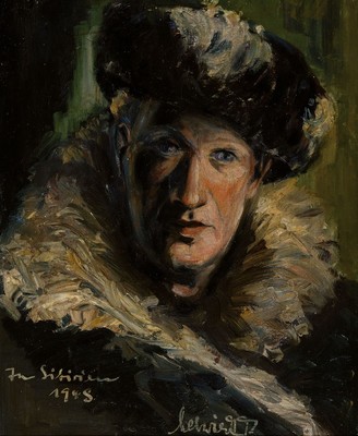 Ungedeuteter Künstler des 20.Jh., "In Sibirien 1918" so bez., unleserlich bez., Damen in Mantel mit Fellkragen u. Fellmütze, Öl/Karton, ...