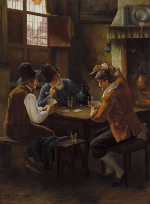 Eugene Ansen Hofmann, 1862-1955, drei Männer beim Karten spielen in der Stube, Öl/Lwd, links unten signiert, ca. 80x60cm, R. ca. 103x83cm