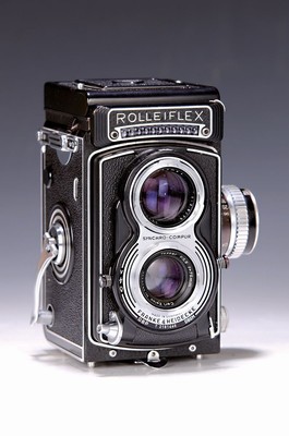 Rolleiflex 6x6, mit Tessar 1:3.5 75mm, Objektiv Franke & Heidecke Tessar 1:3.5 75mm, No. 3825297, mit brauner Rollei Lederbereitschaftstasche ...