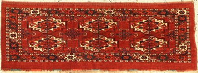 Tekke Torba fein antik, Turkmenistan, 19.Jhd, Wolle auf Wolle, ca. 110 x 40 cm, leichter Mottenfraß, EHZ: 2