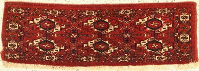 Tekke Torba fein antik, Turkmenistan, 19.Jhd, Wolle auf Wolle, ca. 108 x 36 cm, Mottenfraß, EHZ: 2-3